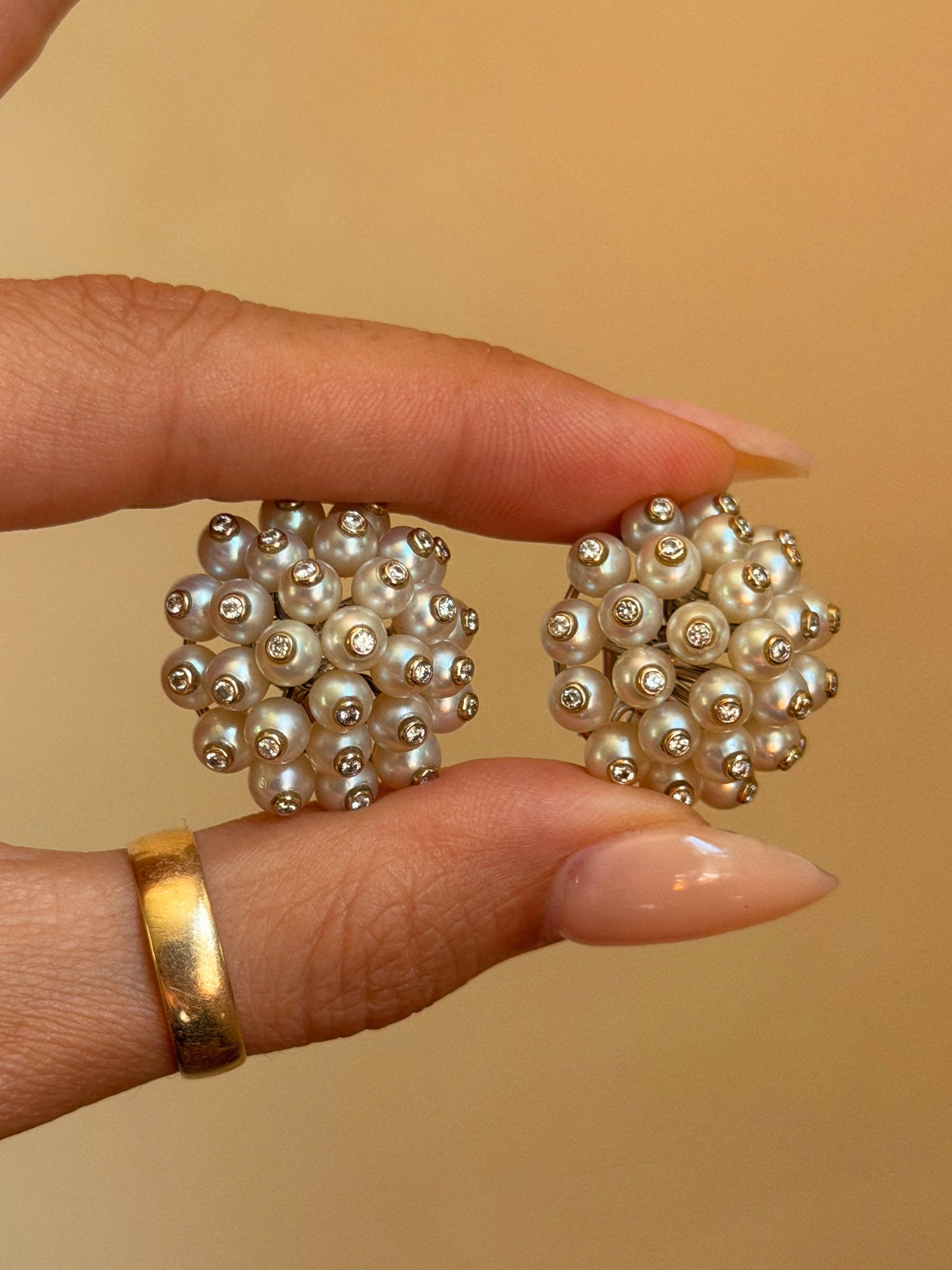 I WATCHED YOU BLOW THE DANDELION HEADS AND IN MY HEART I HOPED FOR ALL YOUR WISHES TO COME TRUE // VINTAGE PEARL AND DIAMOND CLUSTER EARRINGS
