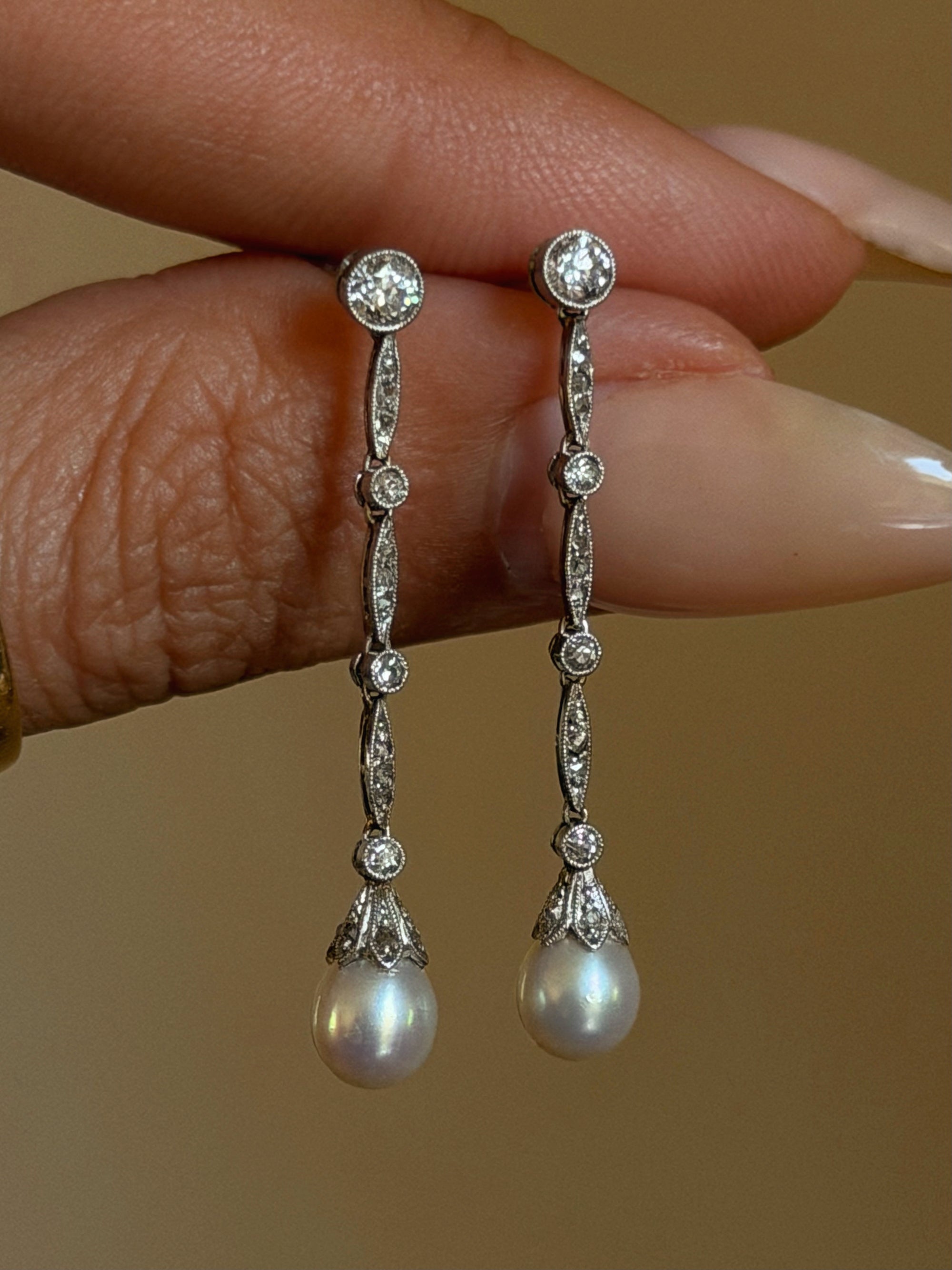 OF SOFTLY KISSING THE TEARS FROM YOUR EYES, PRECIOUS LIKE PEARLS // LOVELY ART DECO PEARL AND DIAMOND EARRINGS