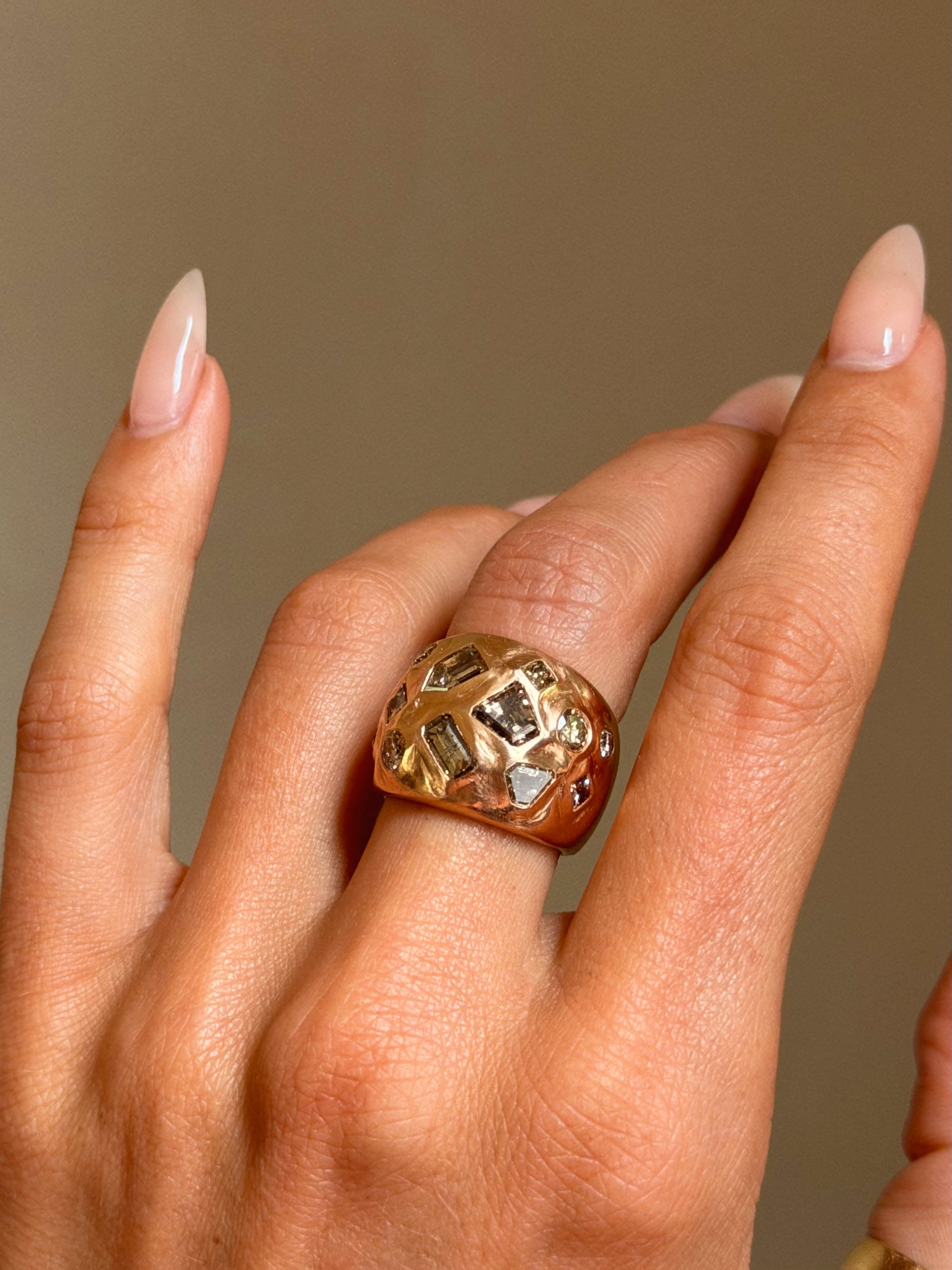 LJ CROSS MY HEART AND HOPE TO DIE // ROSE GOLD MOSAIC SET CHAMPAGNE DIAMOND RING