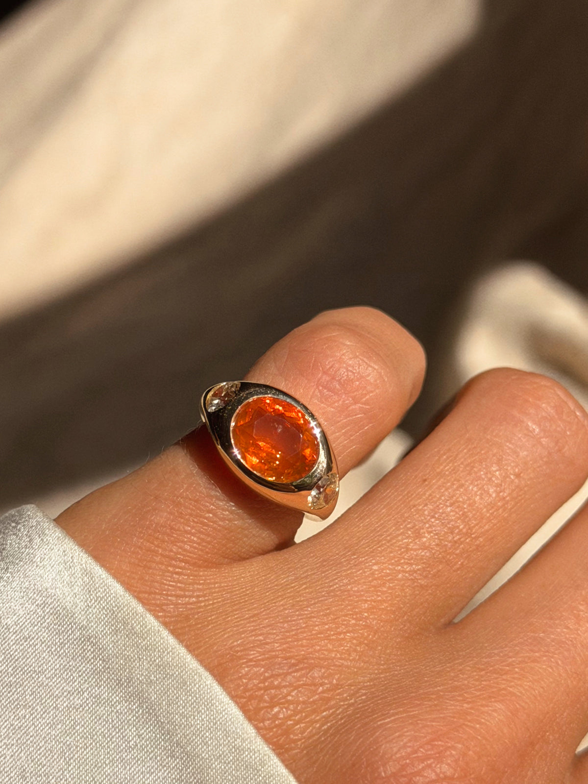 I HAVE THIS SMOLDERING DESIRE AND IT'S TIME I LET IT BURN  FREELY // MEXICAN FIRE OPAL AND DIAMOND SIGNET PINKY RING