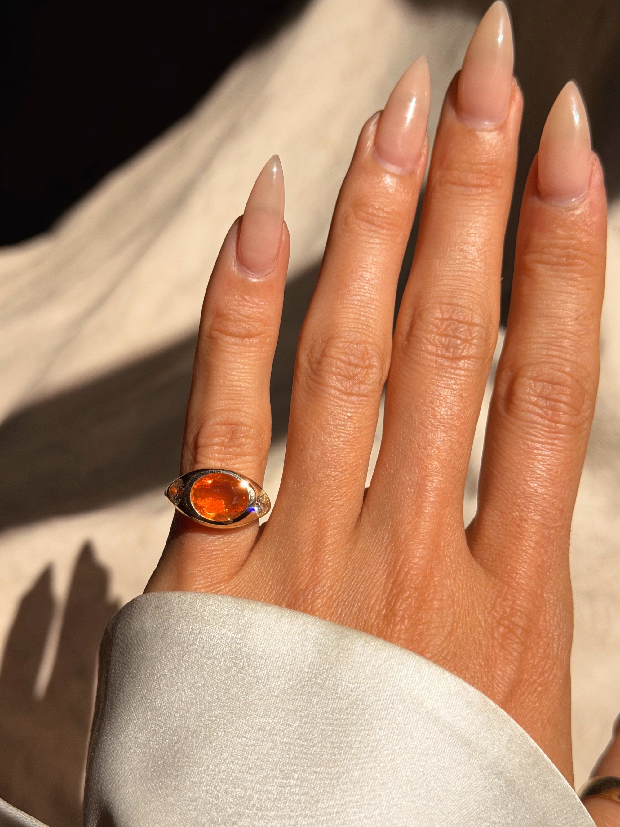 I HAVE THIS SMOLDERING DESIRE AND IT'S TIME I LET IT BURN  FREELY // MEXICAN FIRE OPAL AND DIAMOND SIGNET PINKY RING