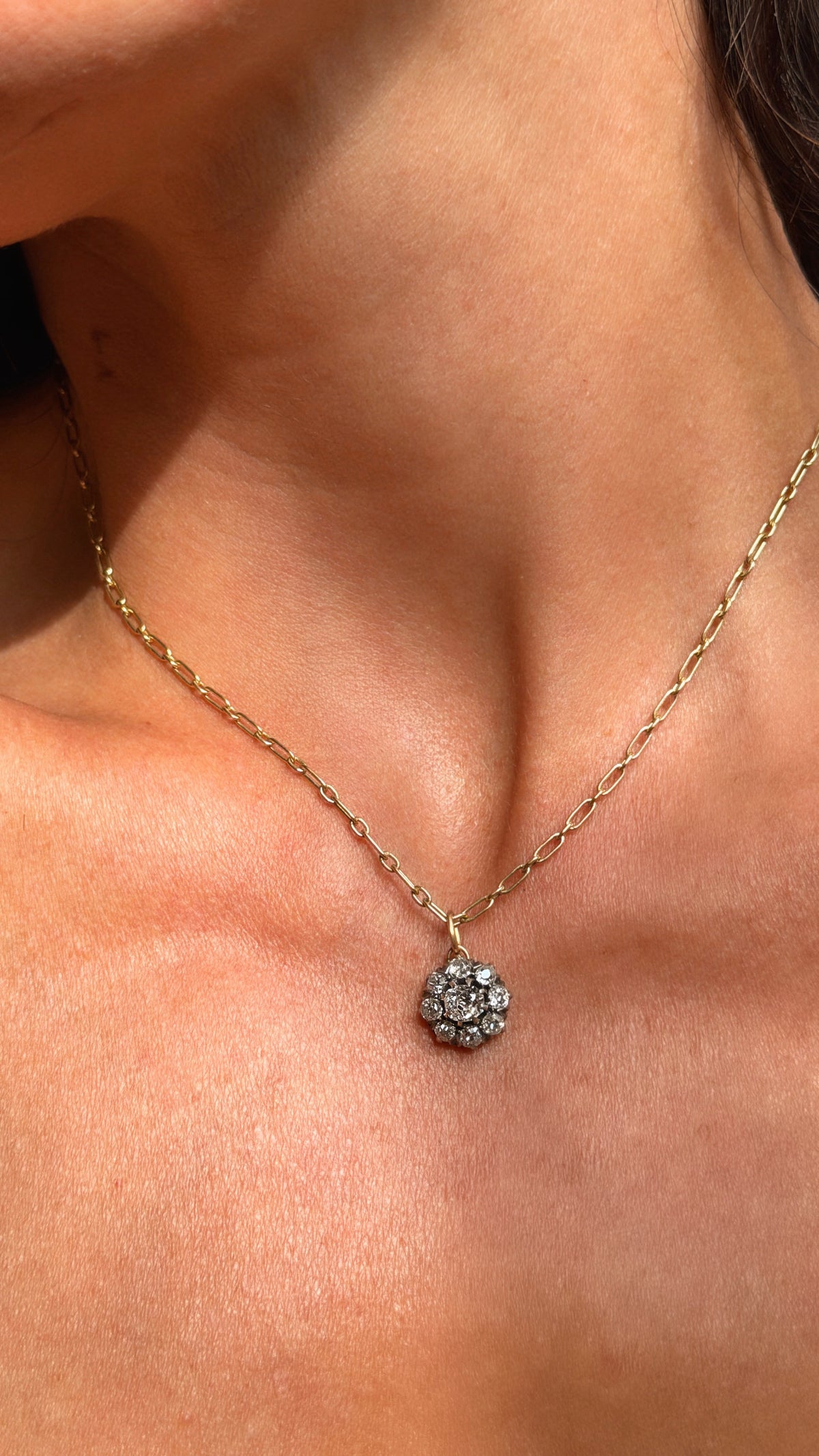 HERE WHERE THE WATER MOVED SWIFTLY AND THE FLOWERS BOWED THEIR HEADS IS WHERE I FOUND MEDICINE // VICTORIAN OLD MINE CUT DIAMOND CLUSTER PENDANT