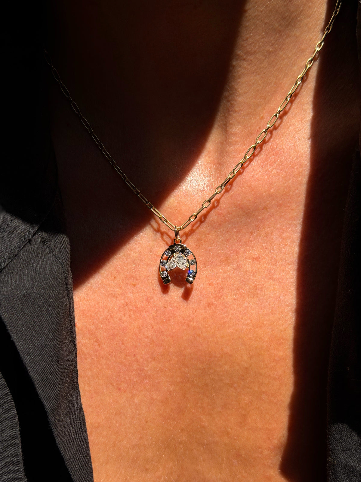 SOME CALL IT LUCKY BUT I THINK IT HAS TO DO WITH A WILL UNBROKEN // DIAMOND HORSE HEAD AND LUCKY SEVEN HORSESHOE PENDANT