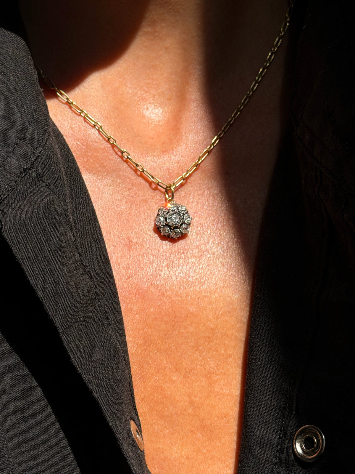 HERE WHERE THE WATER MOVED SWIFTLY AND THE FLOWERS BOWED THEIR HEADS IS WHERE I FOUND MEDICINE // VICTORIAN OLD MINE CUT DIAMOND CLUSTER PENDANT