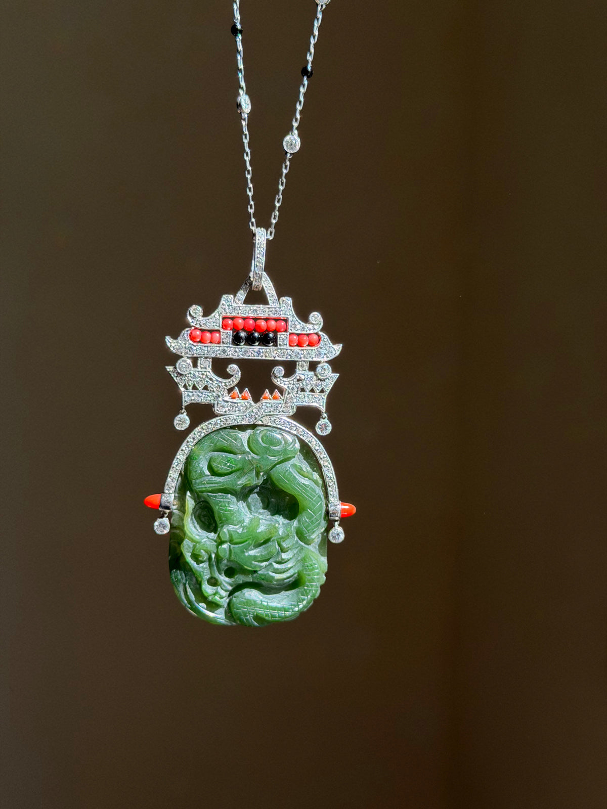I DO NOT NEED PERMISSION, I AM DIVINELY AND FIERCELY PROTECTED // INCREDIBLE ART DECO JADE DRAGON PENDANT