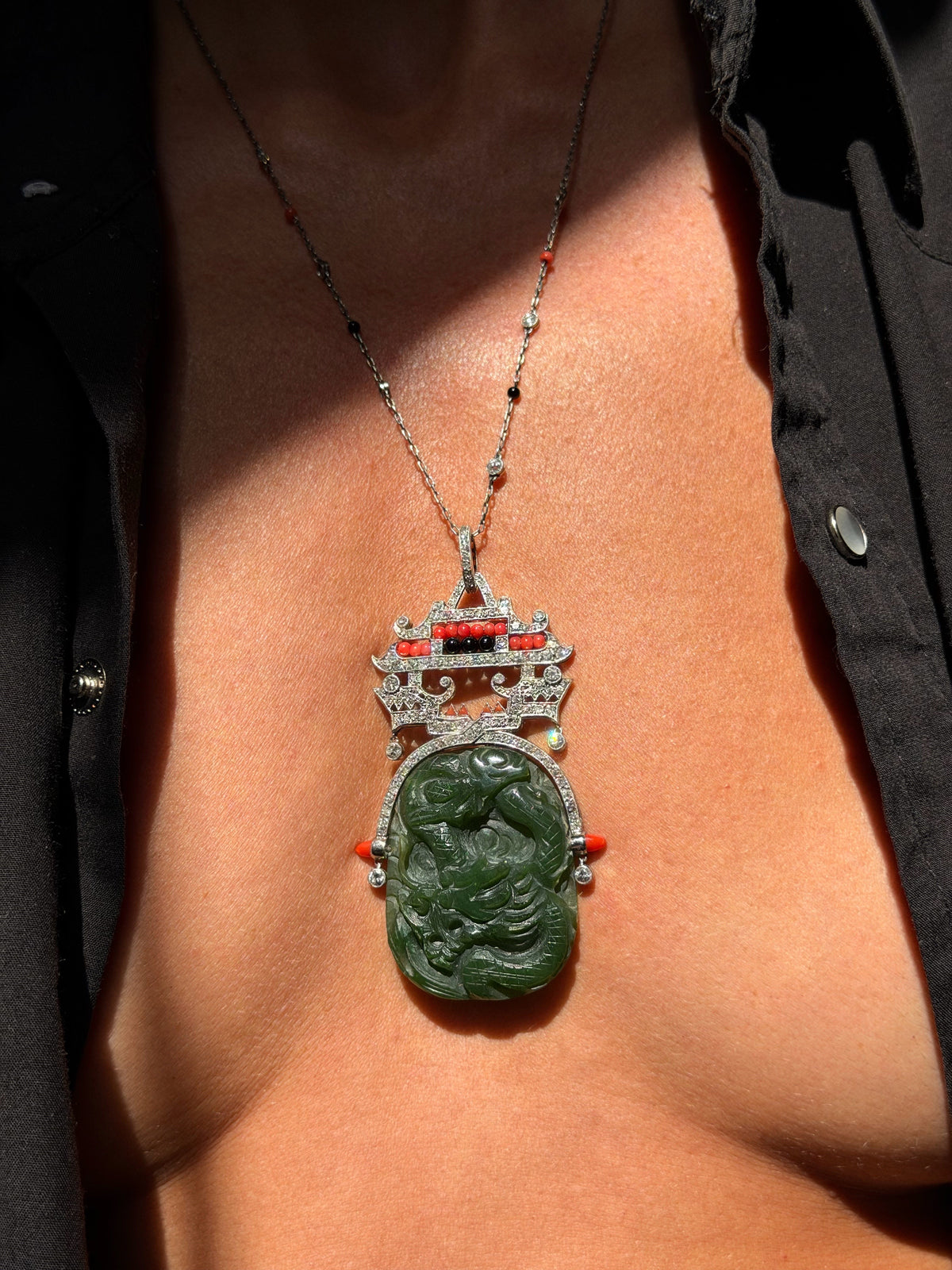 I DO NOT NEED PERMISSION, I AM DIVINELY AND FIERCELY PROTECTED // INCREDIBLE ART DECO JADE DRAGON PENDANT