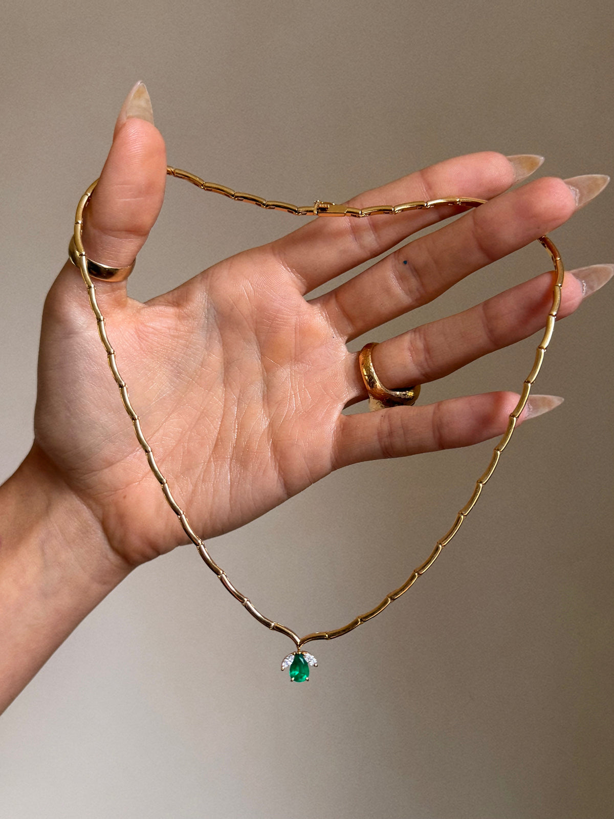 OF THE MEDICINE IN WATCHING BEES NUZZLE THEIR FLOWERS // EMERALD AND 18K GOLD COLLAR