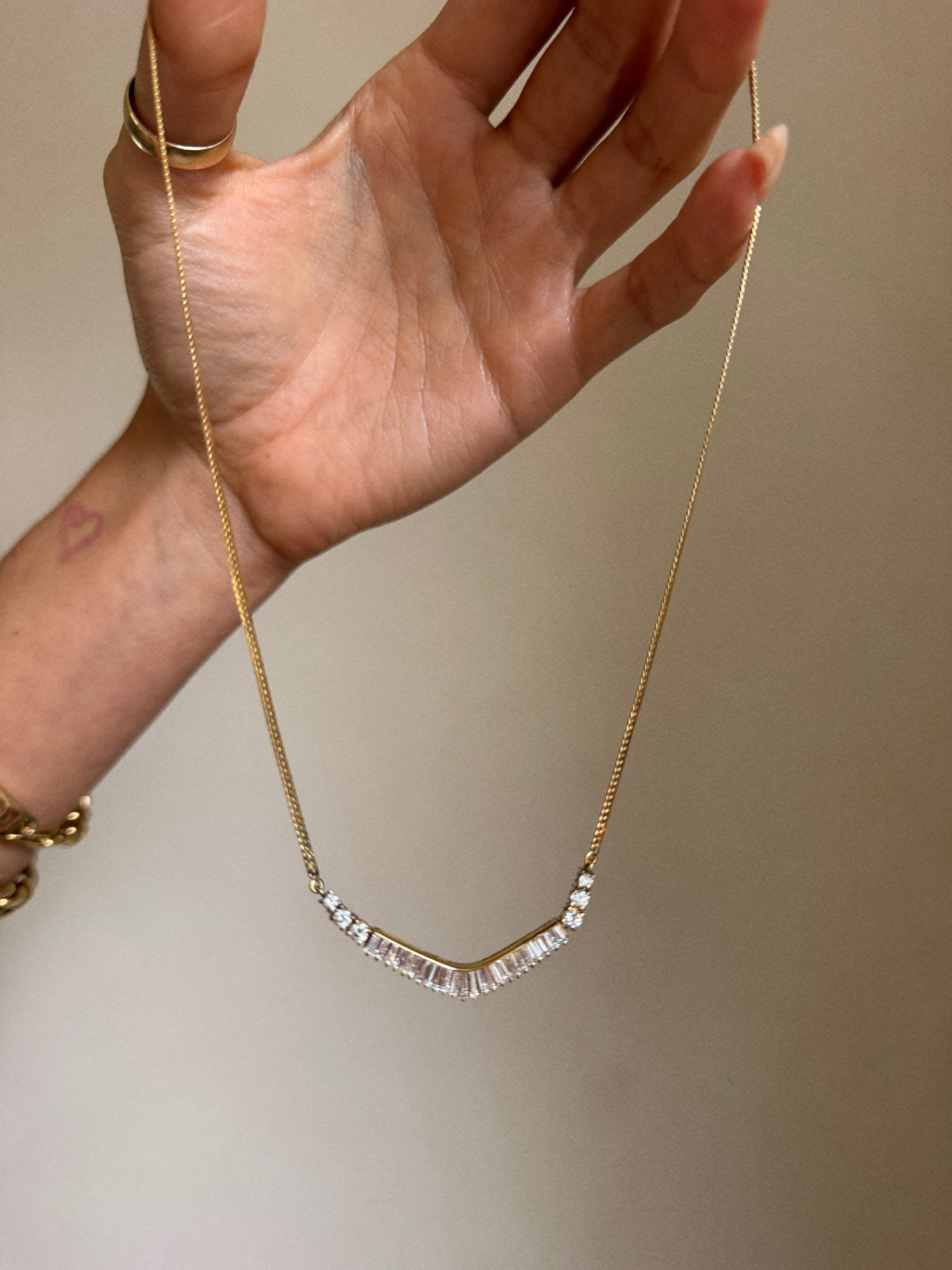 OF KISSING BREATHLESSLY UNDERNEATH THE WATERFALL // 80's BAGUETTE DIAMOND NECKLACE