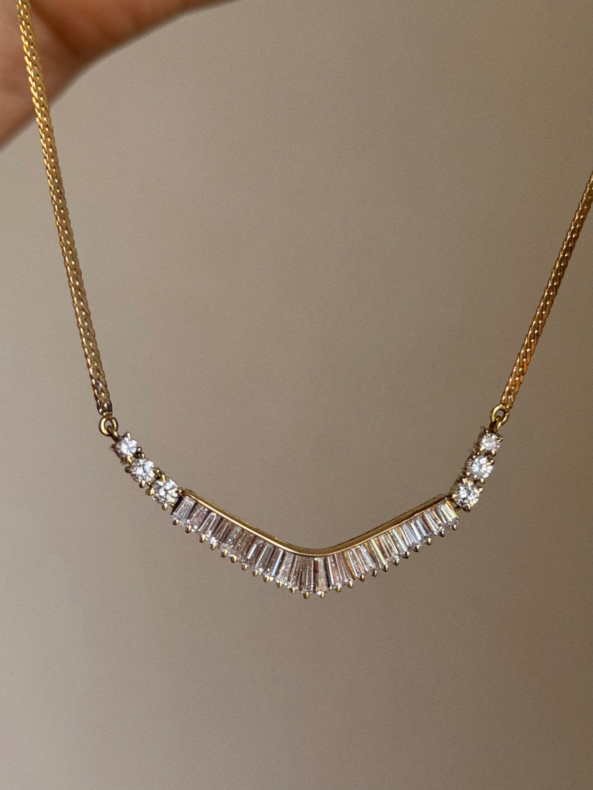 OF KISSING BREATHLESSLY UNDERNEATH THE WATERFALL // 80's BAGUETTE DIAMOND NECKLACE
