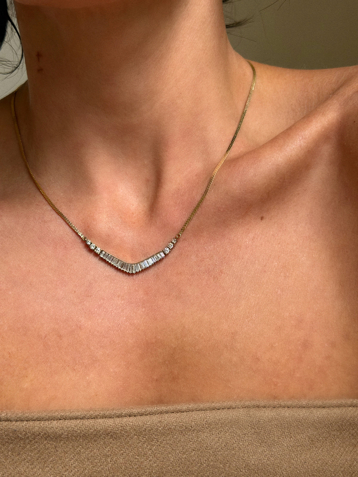 OF KISSING BREATHLESSLY UNDERNEATH THE WATERFALL // 80's BAGUETTE DIAMOND NECKLACE