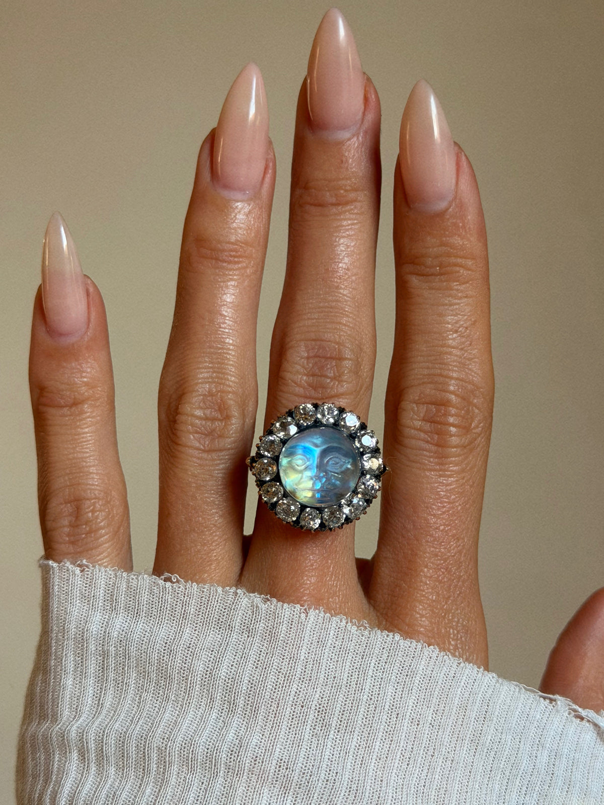 YOU WERE BORN UNDERNEATH A FULL MOON AND THAT BLESSING WILL FOLLOW YOU WHEREVER YOU MAY GO // MAN IN THE MOON VICTORIAN OLD MINE CUT DIAMOND HALO CONVERSION RINGDANT