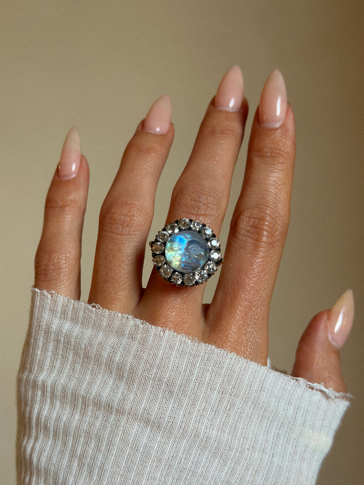 YOU WERE BORN UNDERNEATH A FULL MOON AND THAT BLESSING WILL FOLLOW YOU WHEREVER YOU MAY GO // MAN IN THE MOON VICTORIAN OLD MINE CUT DIAMOND HALO CONVERSION RINGDANT