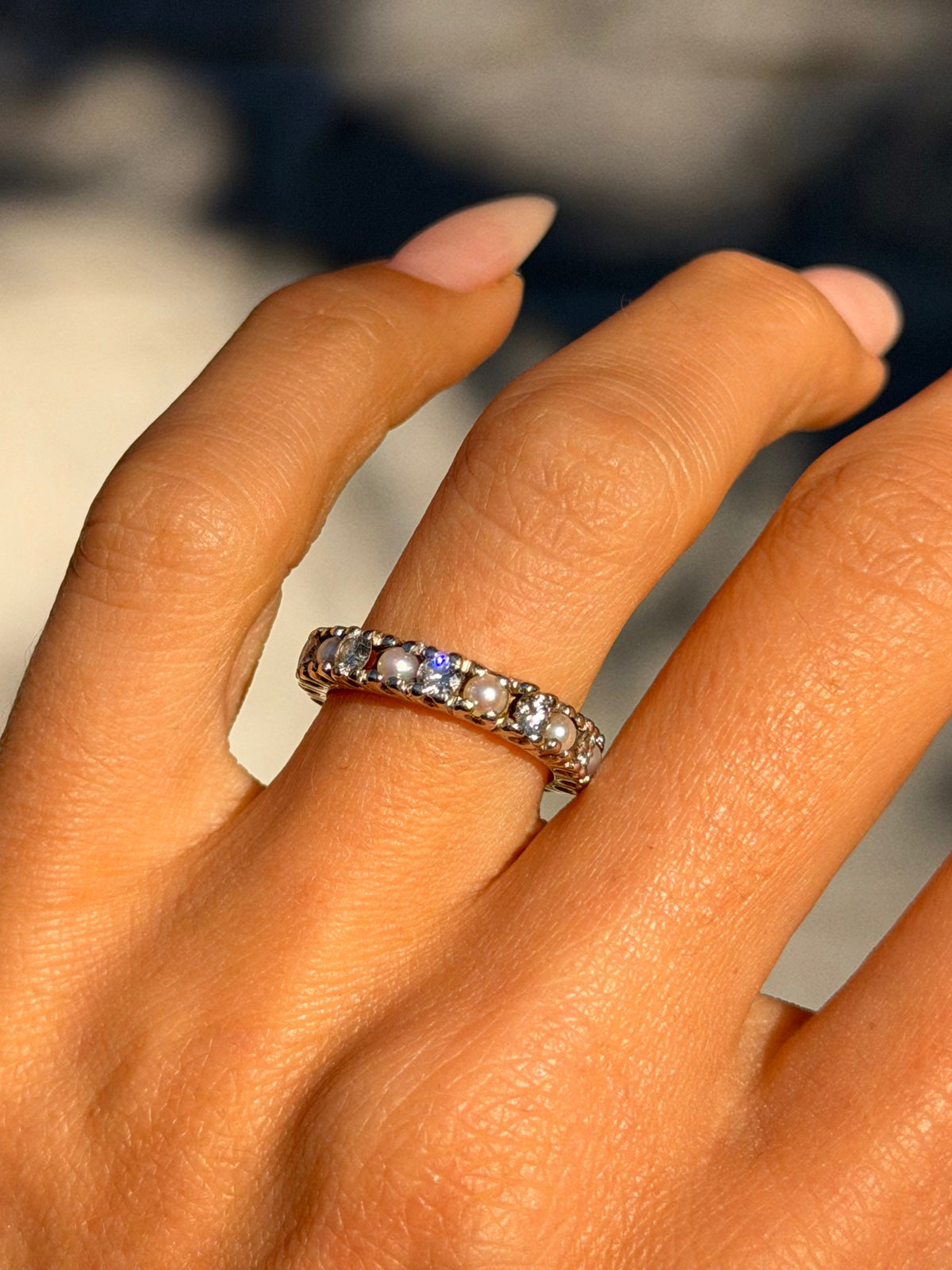 COME TO ME WHEN YOU NEED TO FEEL SOFT AND LOVELY // VINTAGE PEARL AND DIAMOND ETERNITY BAND