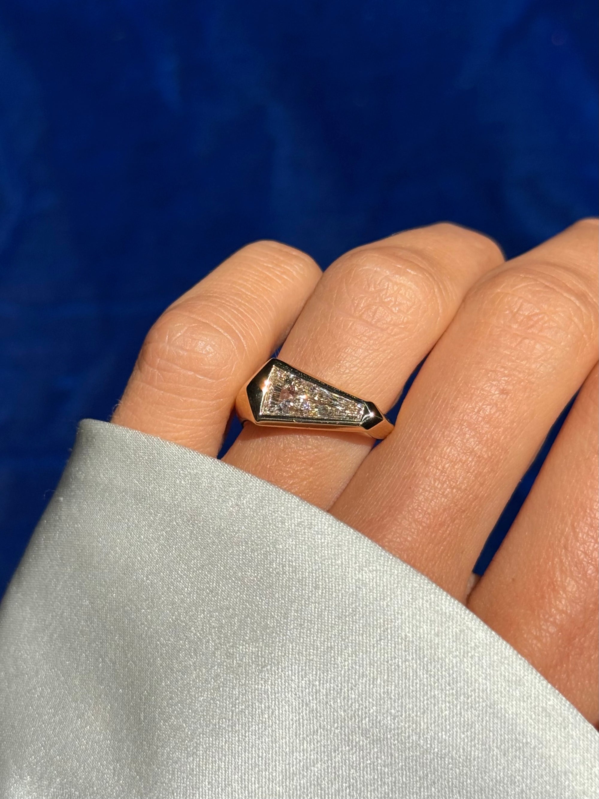 MY LOVE IS ONE UNTIL THE END // &quot;COFFIN&quot; SHAPED RING WITH 1.04CT TAPERED BAGUETTE