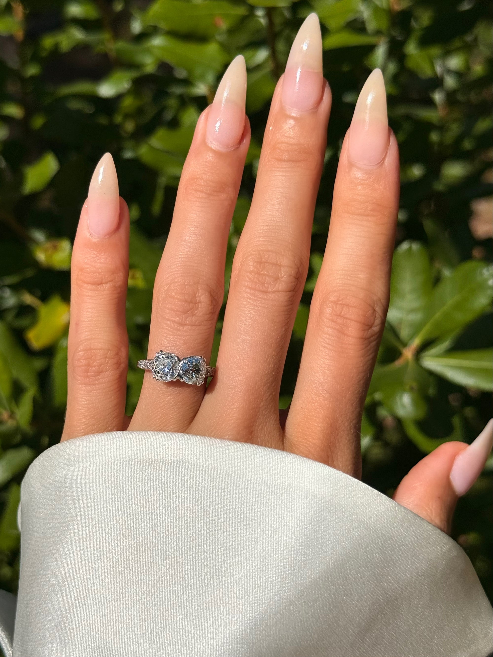 I JUST CAN&#39;T TAKE MY EYES OFF OF YOU // ART DECO OLD MINE CUT TOI ET MOI ENGAGEMENT RING