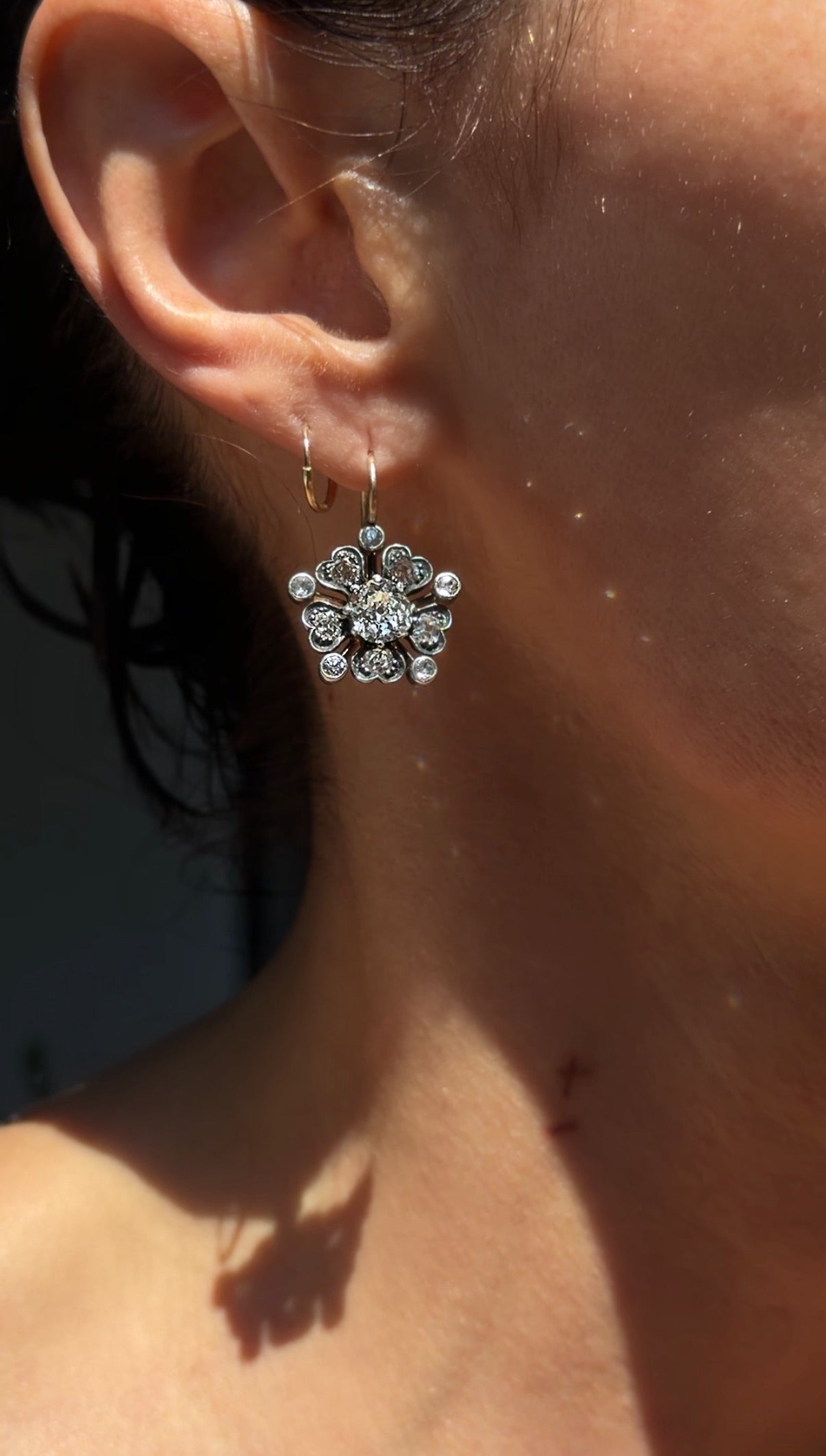 MY HAND BRUSHED AGAINST THE PETALS OF YOUR SKIN AND I HAD NEVER KNOWN SUCH BLISS // VICTORIAN OLD MINE CUT DIAMOND FLORAL EARRINGS