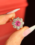 ANTIQUE PINK SAPPHIRE AND OLD MINE CUT DIAMOND CLUSTER RING