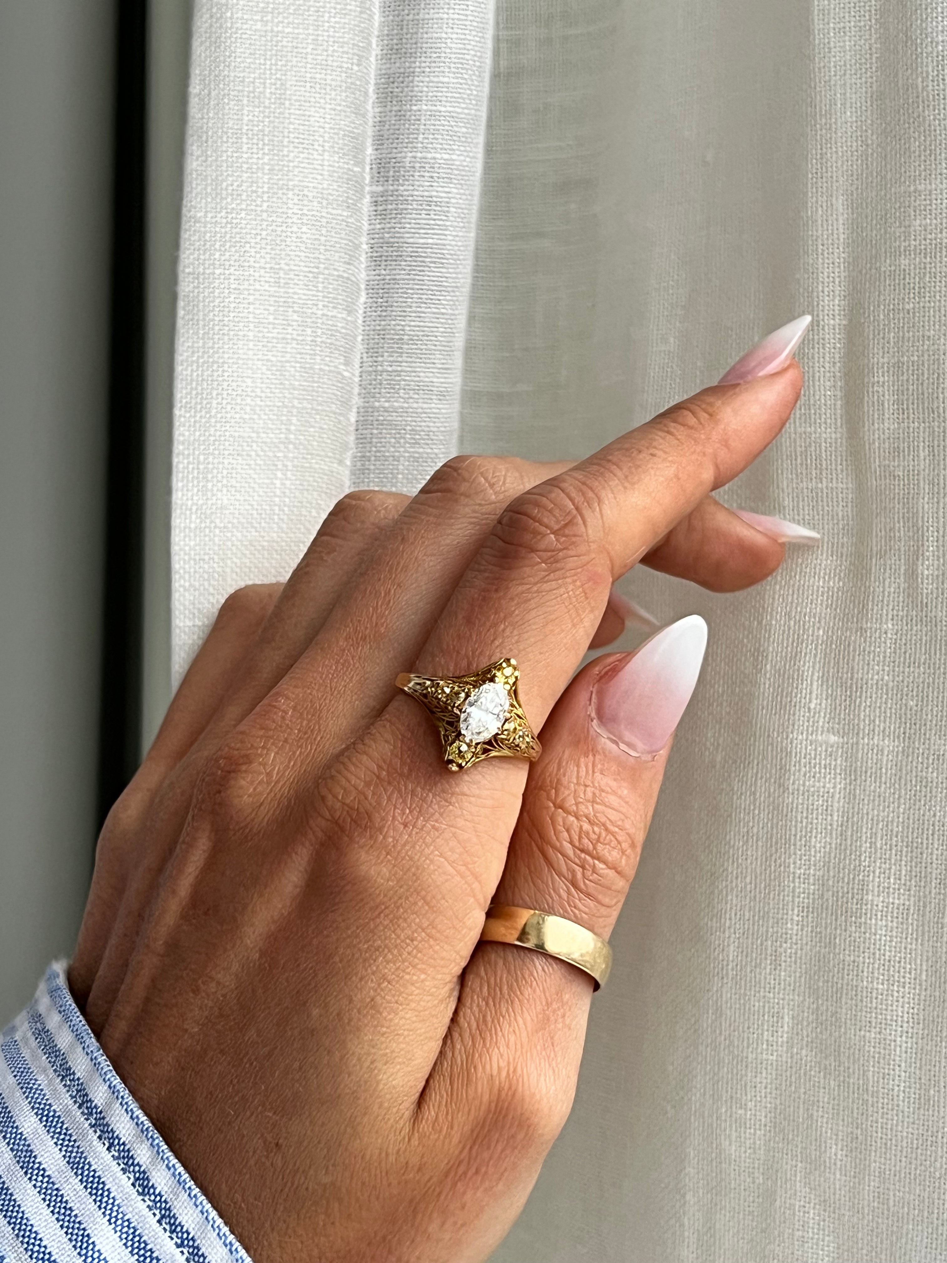 MARQUISE AND YELLOW DIAMOND RING