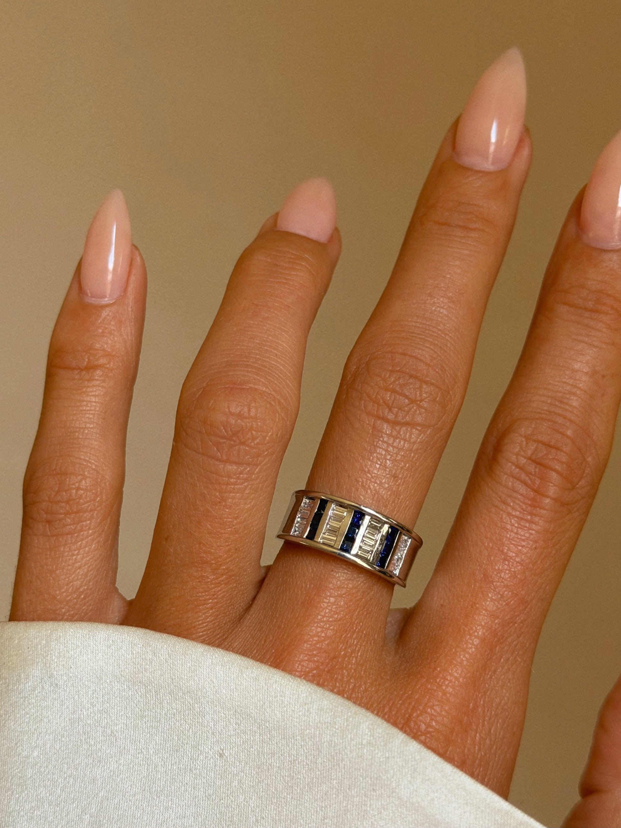 THERE WAS A BRIDGE FROM HERE TO THE MOON, JUST OVER THE OCEAN THERE // VINTAGE WIDE CIGAR BAND WITH SAPPHIRES AND DIAMONDS