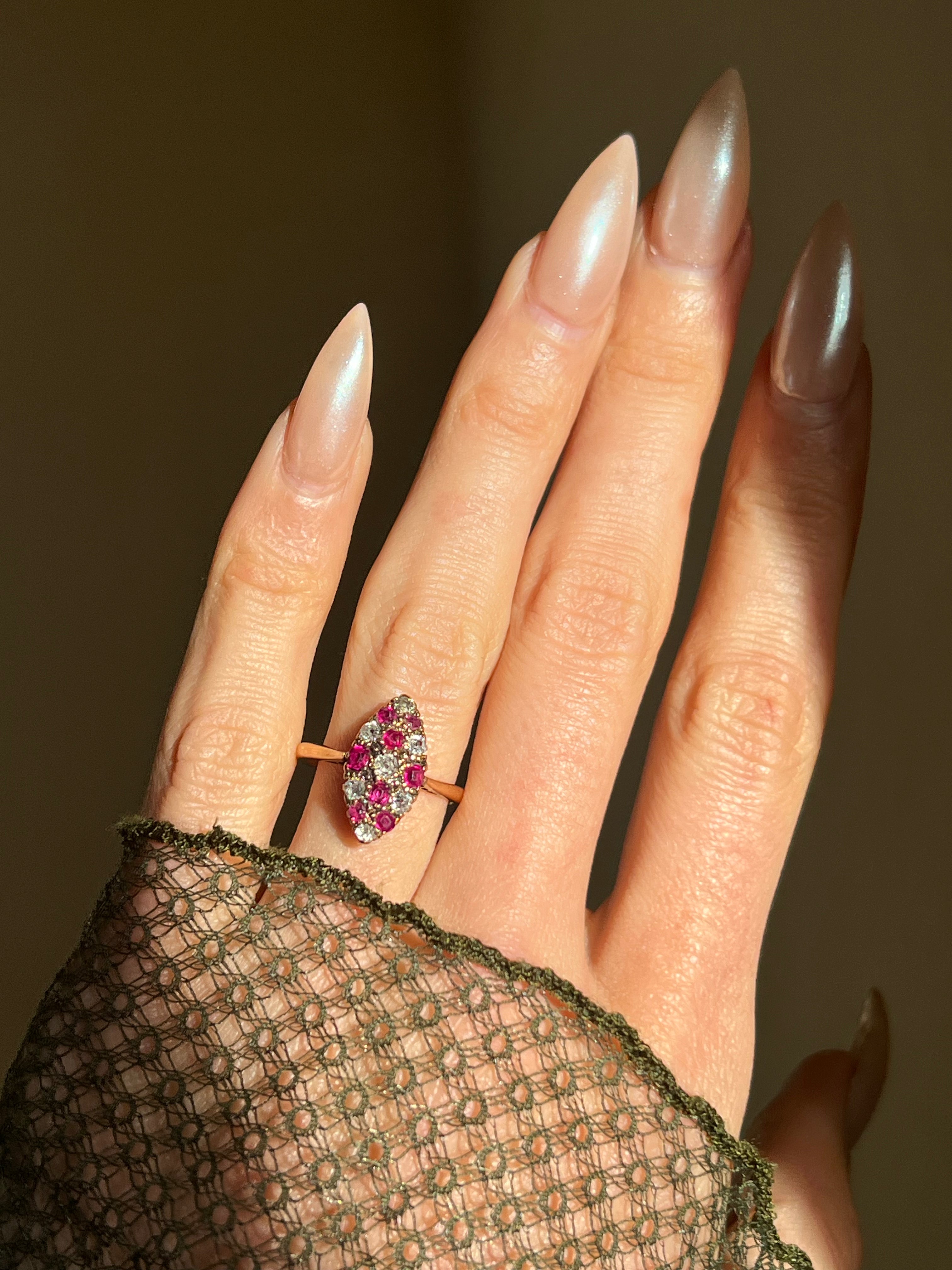 THE RUBY DIAMOND COBBLESTONE NAVETTE RING