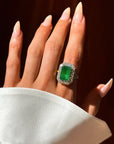 IT WAS THE KIND OF GREEN YOU WANTED TO GET LOST IN, DENSE AND LUSH AND FULL OF MYSTERY // VINTAGE EMERALD AND DIAMOND RING