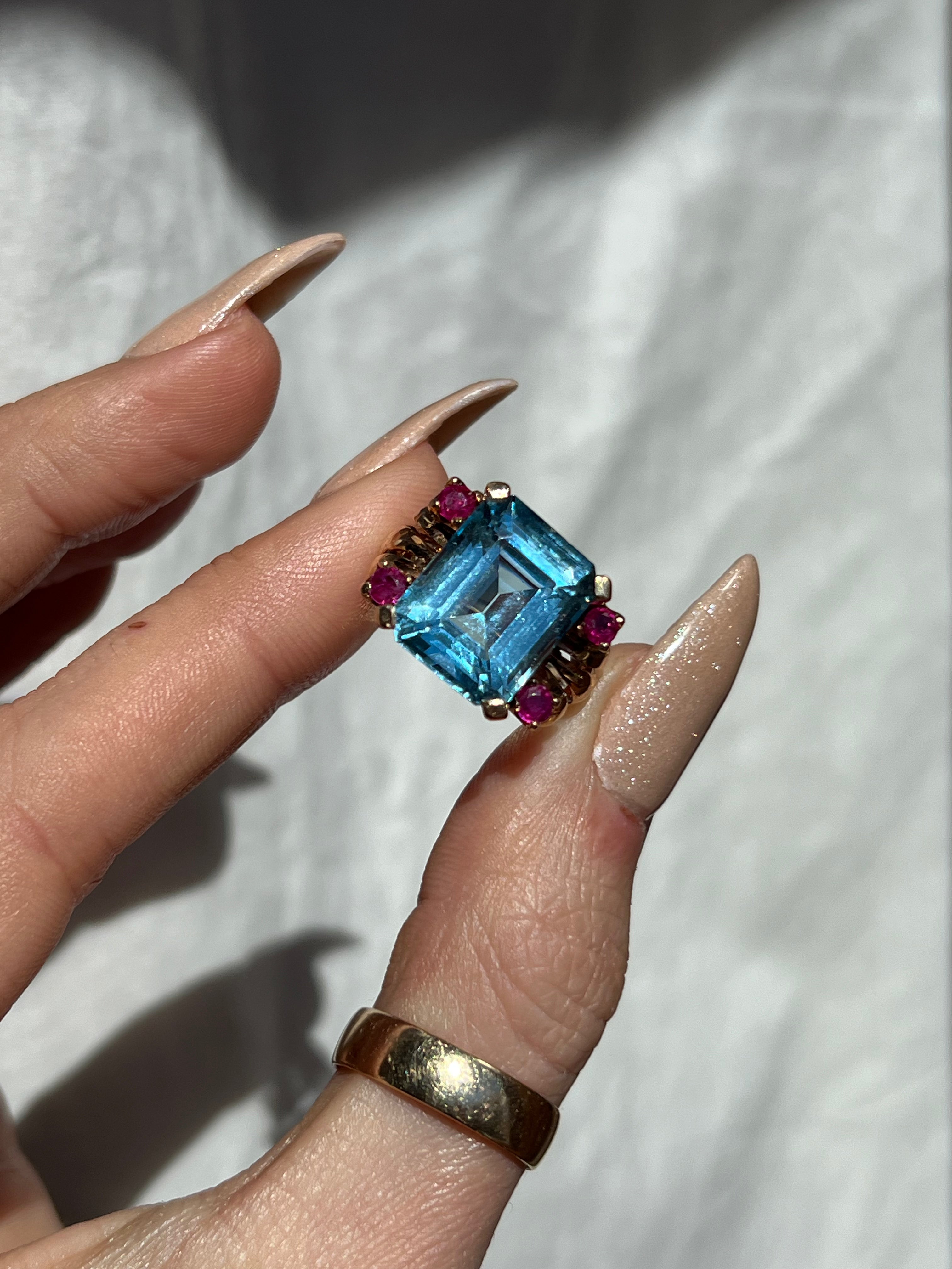 THE RETRO COCKTAIL RING // AQUAMARINE &amp; RUBY