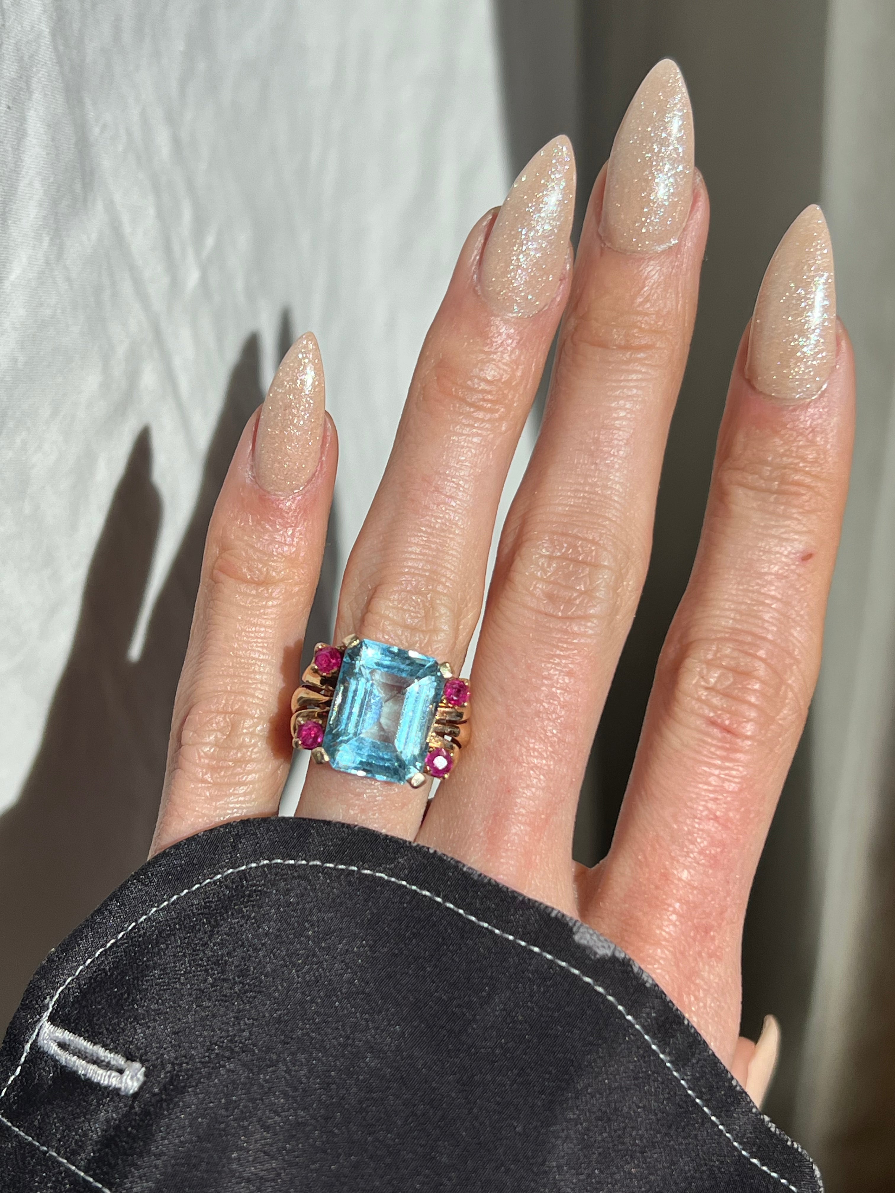 THE RETRO COCKTAIL RING // AQUAMARINE &amp; RUBY