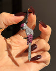 BIRDS OF A FEATHER SHINE TOGETHER // PAVE DIAMOND AND RUBY PARROT SINGLE EARRING