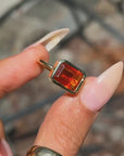 THIS FIRE INSIDE OF ME, YOU COULDN'T HOLD IT IF YOU TRIED // 18K GOLD FIRE OPAL EMERALD CUT RING