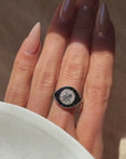 I AM PROTECTED, I AM WORTHY AND DIVINELY LOVED IN MY DARK AND MY LIGHT // ART DECO ONYX AND DIAMOND EVIL EYE RING