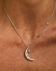BUILD ME A CASTLE, 40 FEET HIGH // ROSE CUT DIAMOND ENCRUSTED CRESCENT MOON NECKLACE WITH STARS