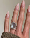 BY THE LIGHT OF THE BIG FAT MOON MY LOVE FOR YOU GREW // VINTAGE MOONSTONE AND DIAMOND HALO RING
