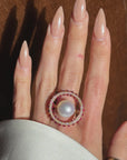I AM DIVINE I AM PROTECTED // RUBY AND PEARL AND DIAMOND PASPALEY RING