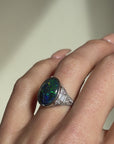 IN THE DARKEST PLACES ARE WHERE THE MOST BRILLIANT OF MAGICS RESIDE // ART DECO BLACK OPAL RING