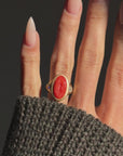 I AM A LIFE BIRTHER, A PORTAL BETWEEN WHAT IS KNOWN AND UNKNOWN AND I WILL BE CELEBRATED AS SUCH // HAND CARVED CORAL VULVA SIGNET RING
