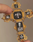 THREE DOVES, THE EUCHARIST AND A BOTONNÉ WALK INTO A 24K GOLD BAR // 19TH CENTURY MICRO MOSAIC RELIQUARY ORTHODOX CROSS
