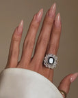 LOVE THE DARKEST PARTS OF ME OR DON'T LOVE ME AT ALL // EDWARDIAN SAPPHIRE AND DIAMOND HALO RING