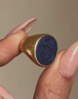 I CARRY STRENGTH AND VIGILANCE AND WITH IT I MOVE MOUNTAINS // LAPIS INTAGLIO TIFFANY & CO SIGNET