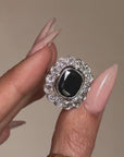 LOVE THE DARKEST PARTS OF ME OR DON'T LOVE ME AT ALL // EDWARDIAN SAPPHIRE AND DIAMOND HALO RING