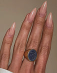 I CARRY STRENGTH AND VIGILANCE AND WITH IT I MOVE MOUNTAINS // LAPIS INTAGLIO TIFFANY & CO SIGNET