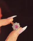 ANTIQUE PINK SAPPHIRE AND OLD MINE CUT DIAMOND CLUSTER RING