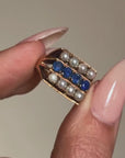 TAKE ME TO WHERE THE RIVER RUNS COOL AND FREE THROUGH THE MOUNTAIN TOPS // VINTAGE PEARL AND SAPPHIRE RING