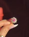 ANTIQUE PINK SAPPHIRE AND OLD MINE CUT DIAMOND CLUSTER RING