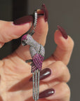 BIRDS OF A FEATHER SHINE TOGETHER // PAVE DIAMOND AND RUBY PARROT SINGLE EARRING