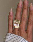 FOLLOW ME TO WHERE THE BLUE MOON DIPS BEHIND THESE GOLDEN MOUNTAINS // BLUE SAPPHIRE MOUNTAIN LANDSCAPE SIGNET RING
