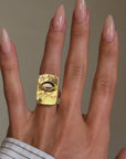FOLLOW ME TO WHERE THE BLUE MOON DIPS BEHIND THESE GOLDEN MOUNTAINS // BLUE SAPPHIRE MOUNTAIN LANDSCAPE SIGNET RING