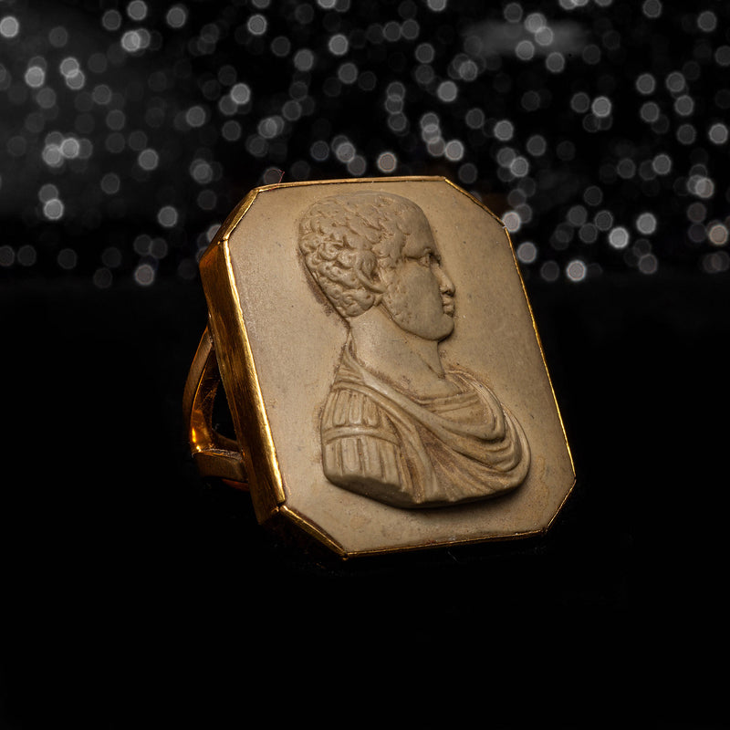 THE CARVED LAVA ROMAN CAMEO RING - The Moonstoned
