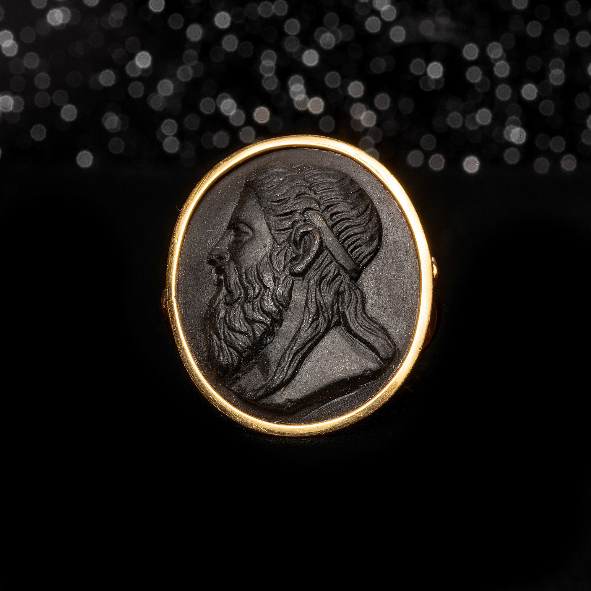 THE FRENCH BLACK LAVA CARVED PORTRAIT RING - The Moonstoned