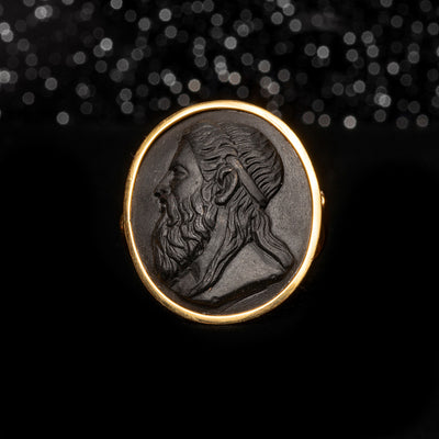 THE FRENCH BLACK LAVA CARVED PORTRAIT RING - The Moonstoned