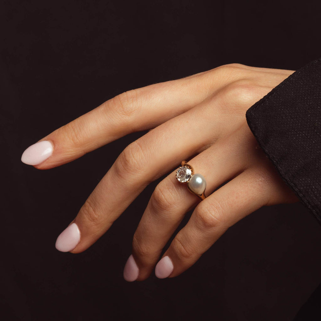 THE ANTIQUE PEARL AND DIAMOND TOI ET MOI RING - The Moonstoned